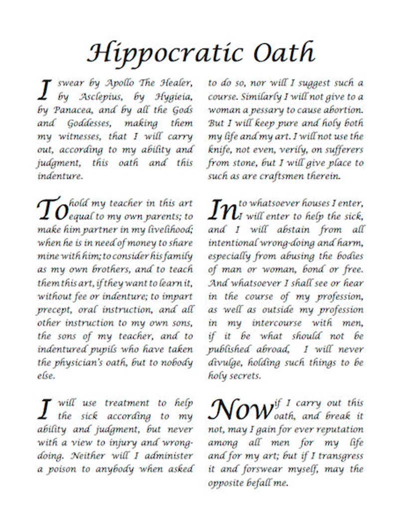 Modern Hippocratic Oath Art Print | Etsy