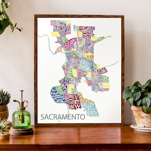 Carte typographique Sacramento en Californie | Carte du quartier | Carte de la ville Imprimer | Affiche de la carte des États-Unis | | d’affiche de carte personnalisée Art cartographique personnalisé
