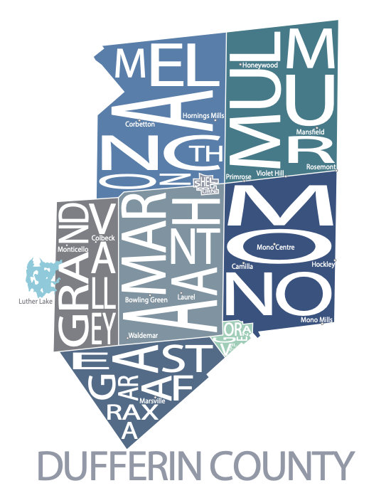 Typographic Map of Dufferin County Ontario County Map Print Etsy Sweden