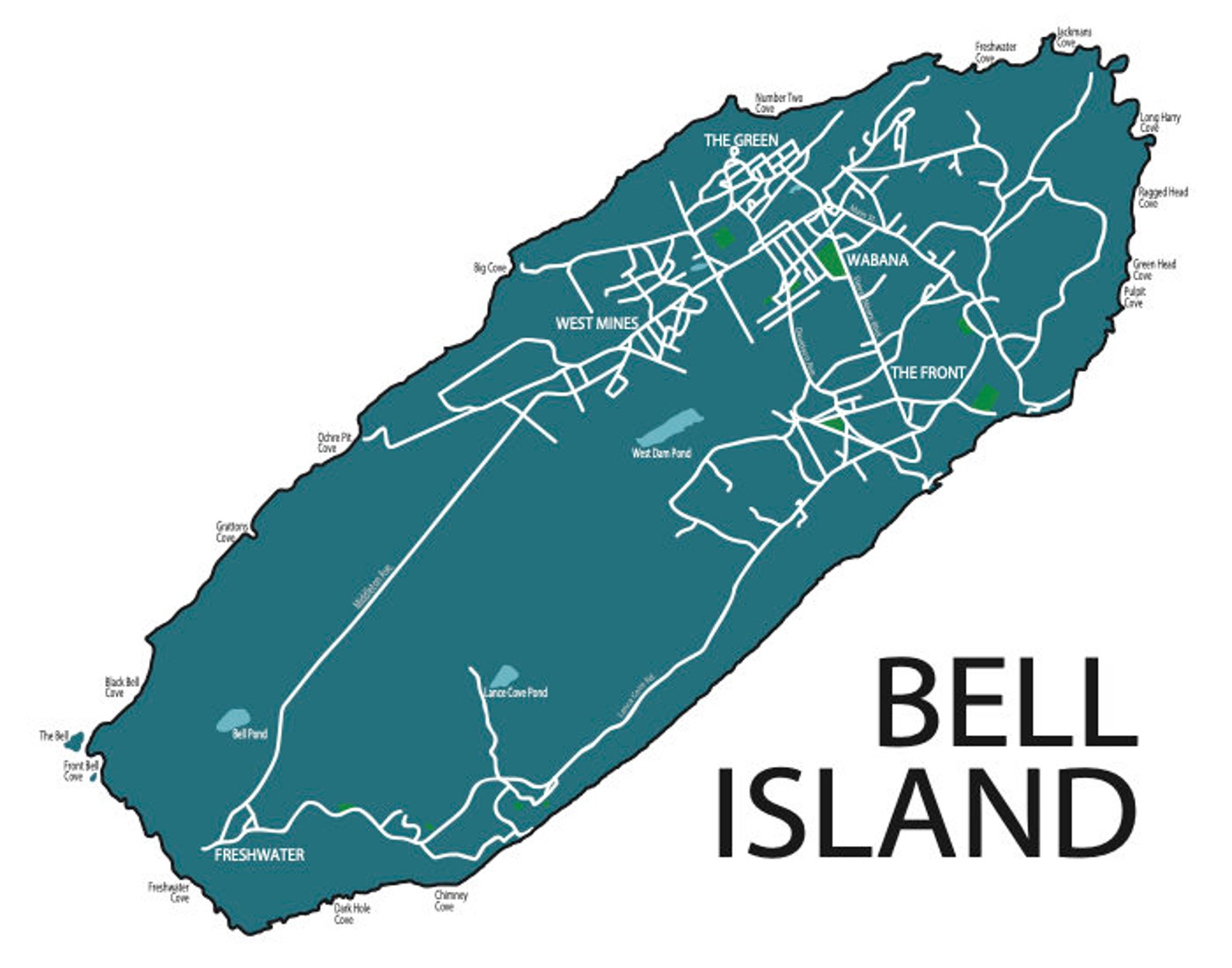 Typographic Map of Bell Island Newfoundland Avalon Etsy