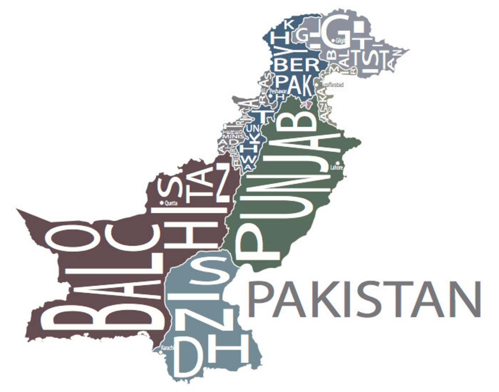 Typographic Map of Pakistan | Modern County Map Print | Custom Map ...