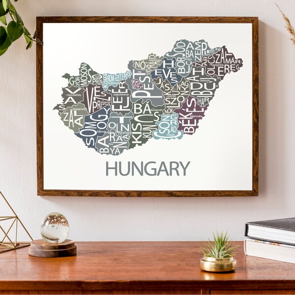 Mapa tipográfico de Hungría / Mapa regional húngaro / Mapa magyarország / Mapa del país europeo / Póster de mapa personalizado / Arte de mapa personalizado