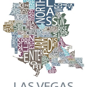 Typographic Map of Las Vegas, Nevada Neighborhood Map City Map Print USA Map Poster Custom Map Poster Personalized Map Art Multi-Muted (Pic 5)