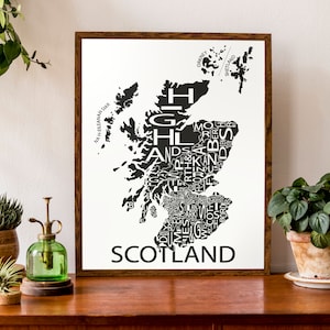 Carte typographique de l’Écosse | | d’impression de la carte du pays carte européenne | Affiche de carte du Royaume-Uni | | d’affiche de carte personnalisée Impression de carte personnalisée