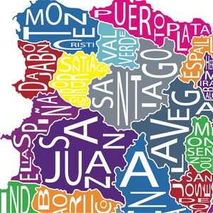 May include: A colorful map of Spain with the names of each region written in white text. The regions are colored in shades of purple, blue, green, yellow, orange, red, and pink.