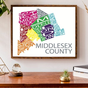 Carte typographique du comté de Middlesex| Impression de carte du comté | Affiche de la carte de l'Ontario | Carte du Canada | Poster de carte personnalisée | Impression de carte personnalisée