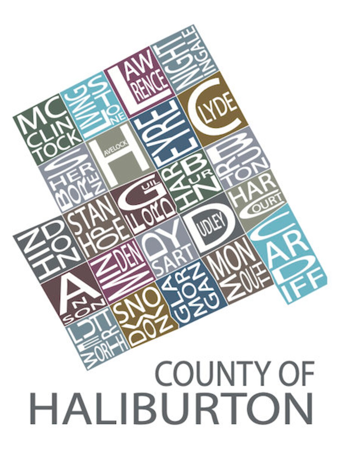 Typographic Map of Haliburton County Ontario Ontario Map Etsy