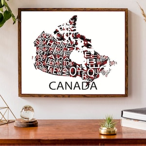 Carte typographique du Canada | Impression de la carte du pays | Carte du Canada | Poster de carte personnalisée | Impression de carte personnalisée