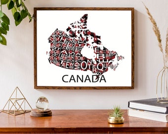 Typographic Map of Canada | Country Map Print | Canadian Map | Custom Map Poster | Personalized Map Print