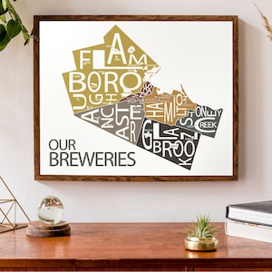 Carte typographique des brasseries de Hamilton-Wentworth | Carte des brasseries de l’Ontario | Carte des amateurs de bière artisanale | | de décoration man cave Bar Art