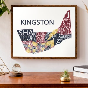 Carte typographique de Kingston(Ontario) | Carte de la ville Imprimer | Carte de quartier Art | | de l’Université Queen’s | d’affiche de carte personnalisée Art personnalisé