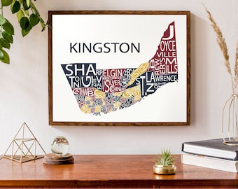 Typographic Map of Kingston, Ontario | City Map Print | Neighbourhood Map Art | Queen's University | Custom Map Poster | Personalized Art