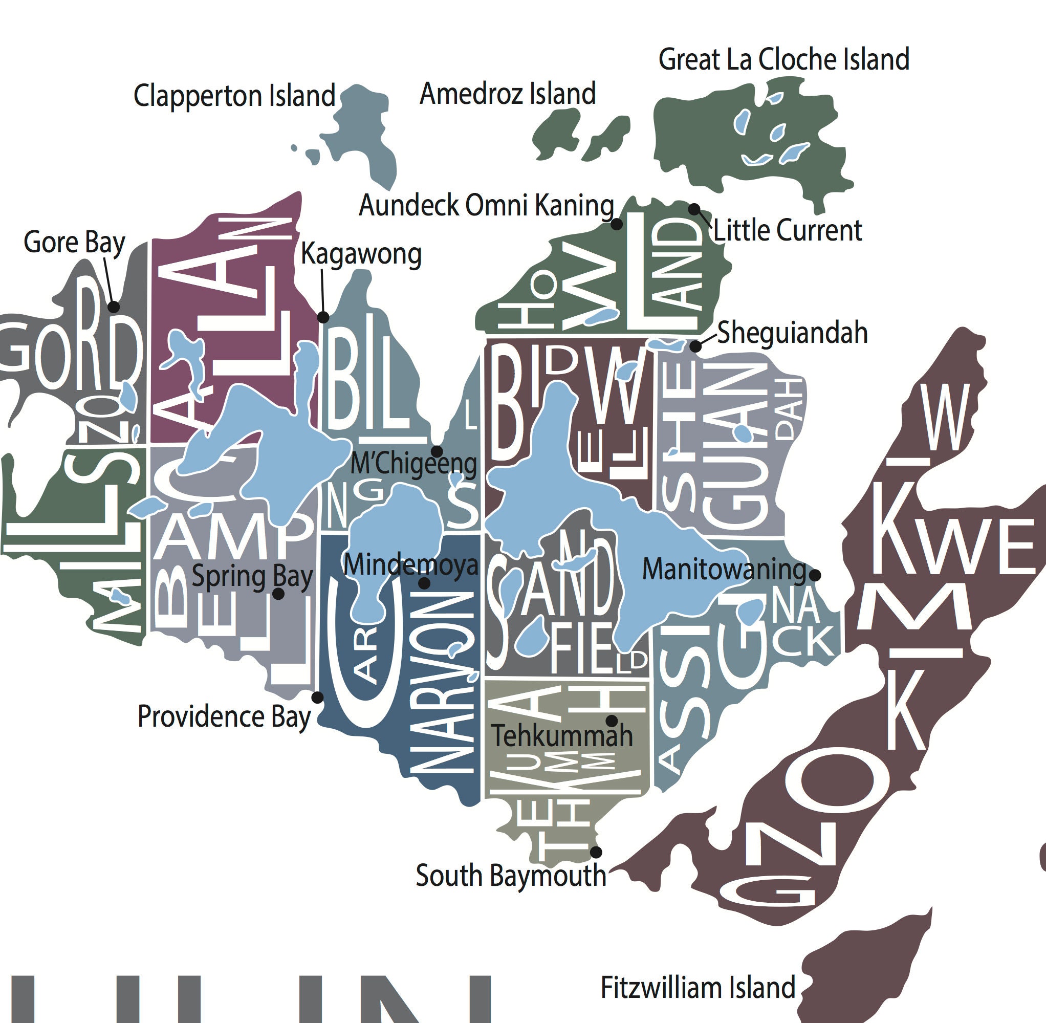 Typographic Map of Manitoulin Island Manitoulin Map - Etsy Canada