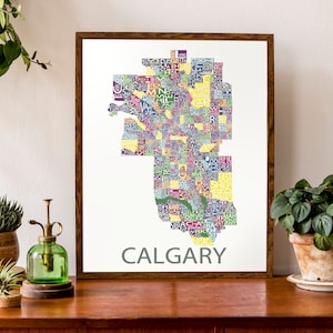 Carte typographique de l'| de Calgary Affiches de quartier | Carte de la ville de l’Alberta | carte | de l’Ouest canadien | d’affiche de carte personnalisée Art cartographique personnalisé
