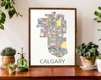 Typographic Map of Calgary | Neighbourhood Poster | Alberta City Map | Western Canada Map | Custom Map Poster | Personalized Map Art