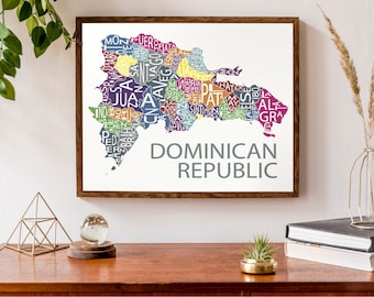 Typographic Map of the Dominican Republic | República Dominicana Map | Hispaniola Island | Caribbean Map | Custom Map Poster | Personalized