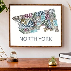 Carte typographique de North York à Toronto | Carte du quartier | Impression du plan de la ville | Carte de la ville de l'Ontario | Poster de carte personnalisée | Illustration de carte personnalisée