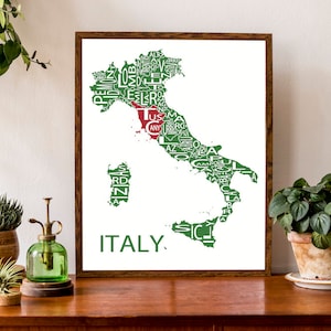 Carte typographique de l'Italie | Carte de la République italienne | Carte de la Méditerranée | Carte de l'Europe | Poster de carte personnalisée | Impression de carte personnalisée