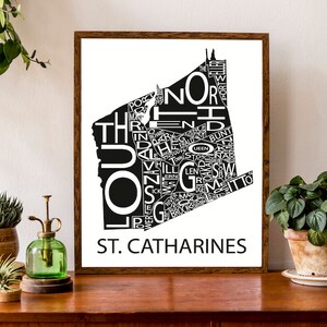 Carte typographique de St. Catharines, Ontario | Impression du plan de la ville | affiche de quartier | Carte de la ville de la région du Niagara | Affiche d'art de carte personnalisée