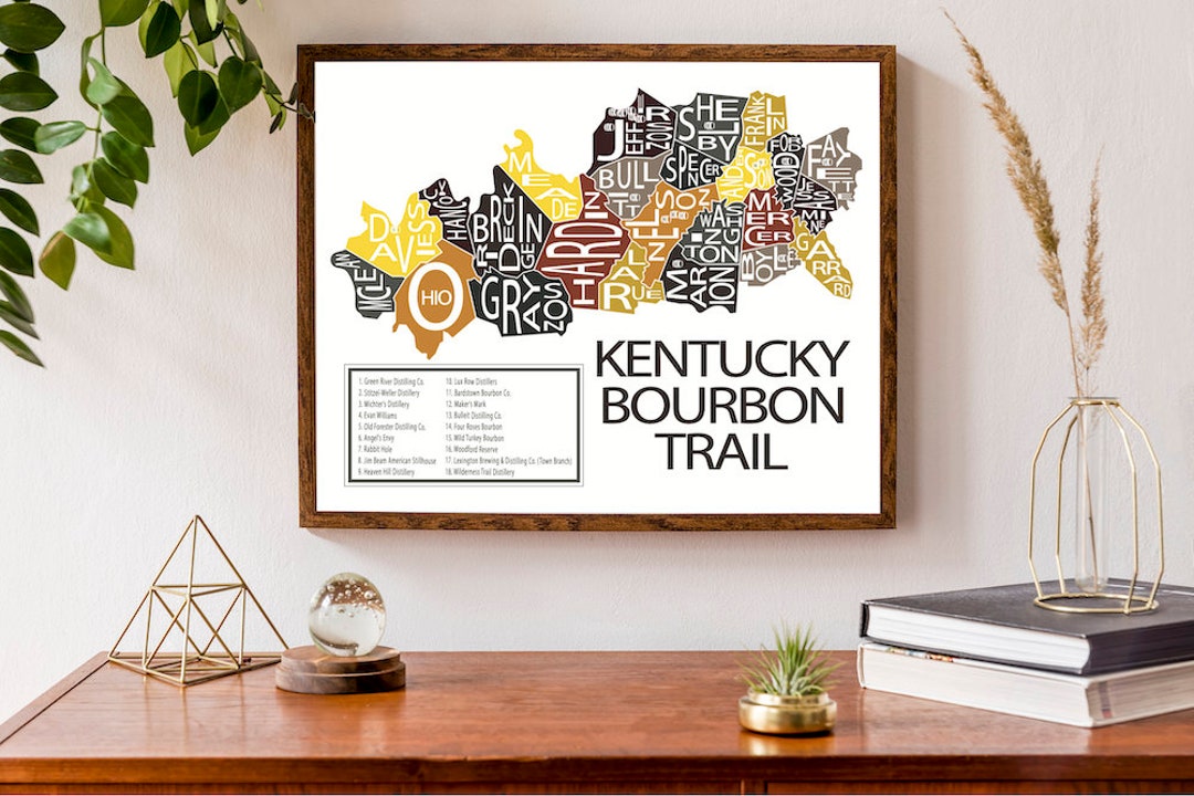 Typographic Map of the Kentucky Bourbon Trail | USA Map