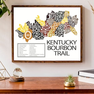 Carte typographique du Kentucky Bourbon Trail | Impression de carte des Etats-Unis | Carte des États-Unis | Cadeau pour amateur de bourbon | Poster de carte personnalisé
