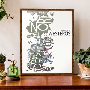 Carte typographique de Westeros | carte de Game of Thrones | Carte des régions ou des royaumes | Une carte de glace et de feu | | de carte fictif Affiche de carte personnalisée