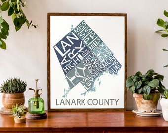 Typographic Map of Lanark County | County Map Print | Ontario Map Art | Canadian Map | Custom Map Poster | Personalized Map Print