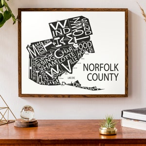 Carte typographique du comté de Norfolk | carte du comté Imprimer | Affiche de la carte de l’Ontario | carte canadienne | | d’affiche de carte personnalisée Impression de carte personnalisée