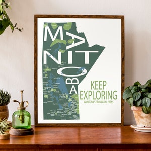 Carte typographique des parcs provinciaux du Manitoba | Carte des parcs du Manitoba | Carte de camping | Carte du Canada | Affiche de carte personnalisée | Art personnalisé de carte