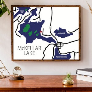Carte typographique du lac McKellar, Ontario, Canada | Parry Sound Cottage, carte du pays | Carte du Canada | Impression de carte personnalisée | Illustration de carte personnalisée