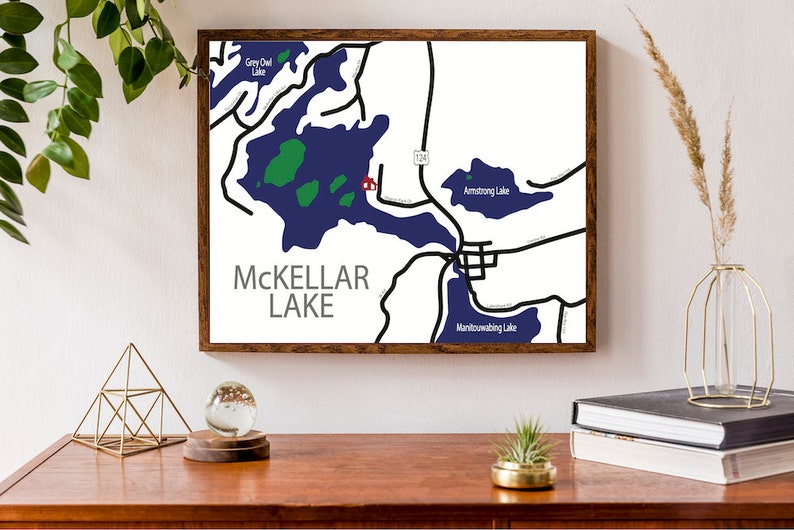 Typographic Map of McKellar Lake, Ontario, Canada Parry Sound Cottage Country Map Canadian Map Custom Map Print Personalized Map Art Colour Chart #6
