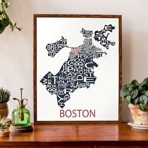 Carte typographique de Boston, Massachusetts | Carte du quartier | Carte de la ville Imprimer | Affiche de la carte des États-Unis | | d’affiche de carte personnalisée Art cartographique personnalisé