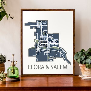 Carte typographique d’Elora et De Salem (Ontario) | | du comté de Wellington Carte de la ville Imprimer | carte du Canada | | d’affiche de carte personnalisée Impression de carte personnalisée