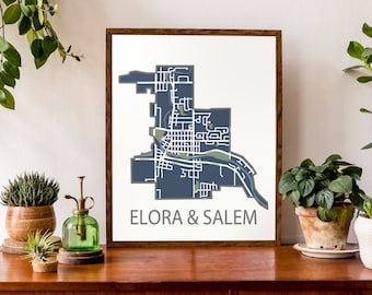 Typographic Map of Elora and Salem, Ontario  | Wellington County | City Map Print | Canada Map | Custom Map Poster | Personalized Map Print