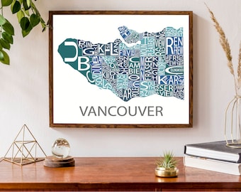 Typographic Map of Vancouver, British Columbia, Canada | City Map Print | Canadian Map | Custom Map Poster | Personalized Map Print