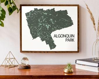 Mapa tipográfico de Algonquin Park, Ontario / Mapa canadiense / Póster de mapa personalizado / Impresión de mapa personalizada / Decoración de camping