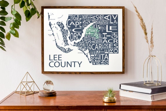 Mapa tipográfico del condado de Lee Florida / Fort Myers / - Etsy México