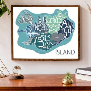 Carte typographique de l'Islande | sland : carte | Impression de la carte du pays | Poster de carte personnalisée | Impression de carte personnalisée