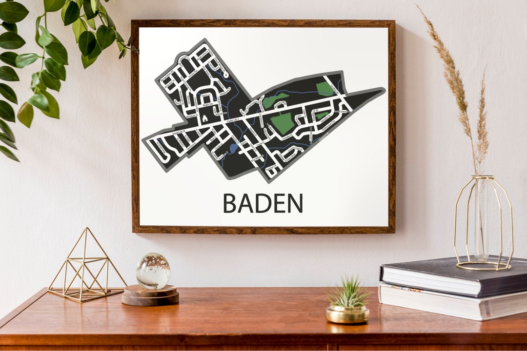 Typographic Map of Baden, Ontario | Wilmot Township Map | City Map