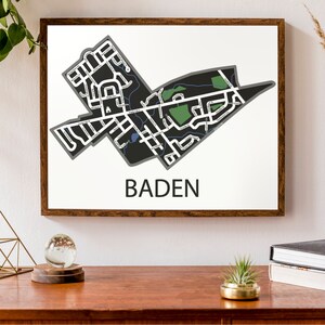 Carte typographique de Baden, Ontario | Carte du canton de Wilmot | Carte de la ville Imprimer | Carte de la région de Waterloo | Carte au niveau de la rue | | d’affiche de carte personnalisée Art