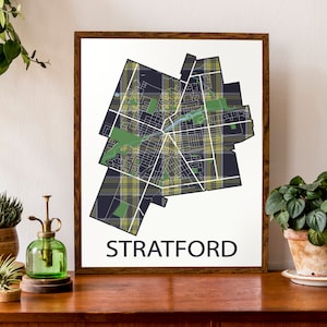 Carte typographique de stratford | Carte de Street Level Stratford | Carte de la ville Imprimer | affiches de la ville d’Ontario | | d’affiche de carte personnalisée Art cartographique personnalisé