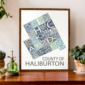 Carte typographique du comté de Haliburton, Ontario | Affiche de la carte de l’Ontario | carte canadienne | | d’art cartographique personnalisé | d’impression de carte personnalisée Minden