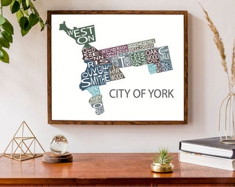 City of York in Toronto Map | Neighbourhood Map Art | City Map Print | Ontario City Map | Custom Map Poster | Personalized Map Art