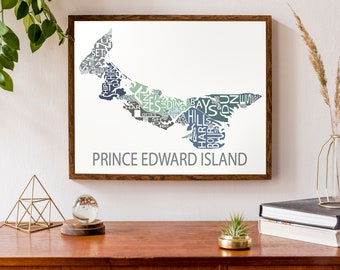 Typographic Map of Prince Edward Island | Map of PEI, Canada | Provincial Map | Canadian Map | Custom Map Poster | Personalized Map Print