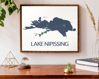 Typographic Map of Lake Nipissing, Ontario | North Bay Cottage Country Map | Canadian Map | Custom Map Print | Personalized Map Art