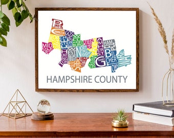 Typographic Map of Hampshire County, Massachusetts | County City Map Print | USA Map Poster | Custom Map Poster | Personalized Map Art