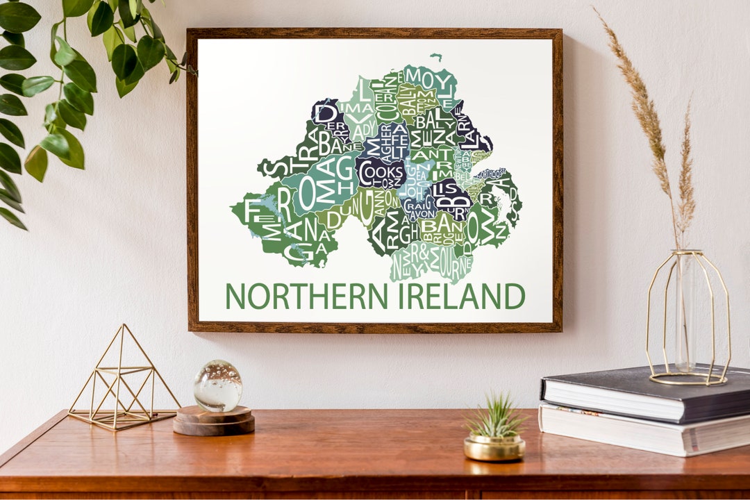 Typographic Map of Northern Ireland Irish Map Country Map - Etsy