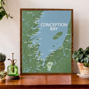 Carte typographique de Conception Bay, Terre-Neuve | Océan Atlantique | Carte des Maritimes | Poster de carte personnalisée | Illustration de carte personnalisée