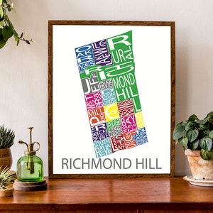 Carte typographique de Richmond Hill | Illustrations de carte de quartier | Impression du plan de la ville | Région de York | Poster de carte personnalisée | Impression de carte personnalisée