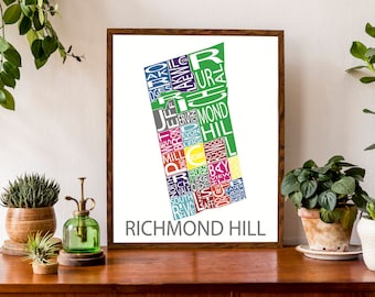 Typographic Map of Richmond Hill | Neighbourhood Map Art | City Map Print | York Region | Custom Map Poster | Personalized Map Print
